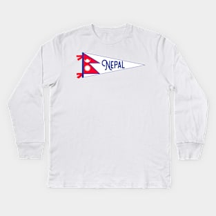 Nepal Flag Pennant Kids Long Sleeve T-Shirt